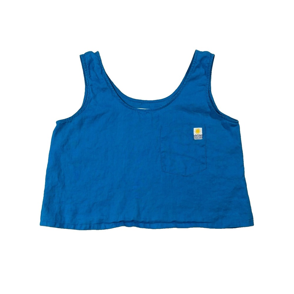 L.F. Market 100% Cropped Boxy Linen Tank Top Turquoise Women's 8 Coastal Casual